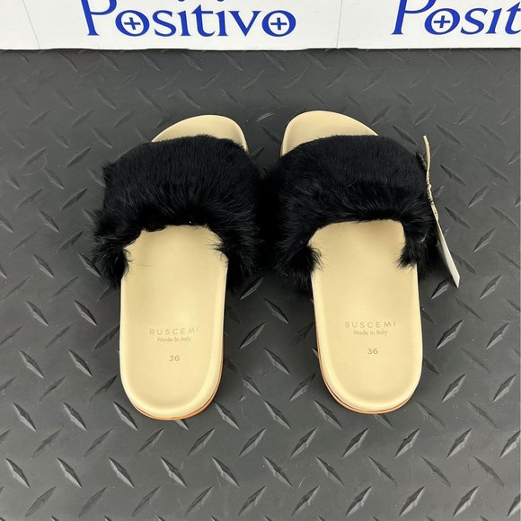 Buscemi Slide Fur Clot Black Leather Slippers US 8 EU 38 - Picture 3 of 6